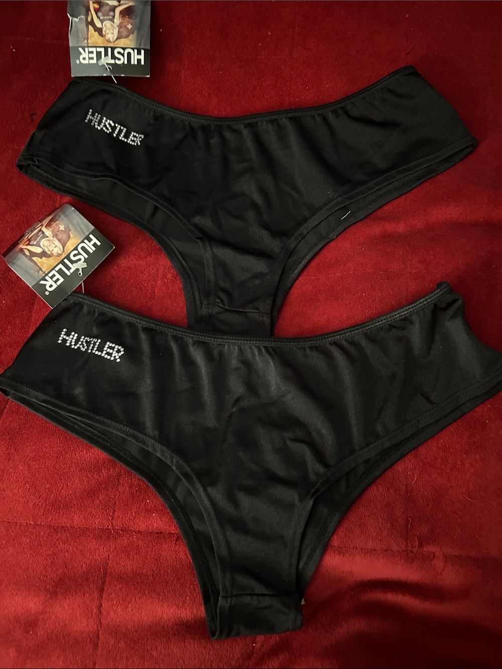 2 Hustler Hollywood Black Bikini Bottoms with Logo Accent